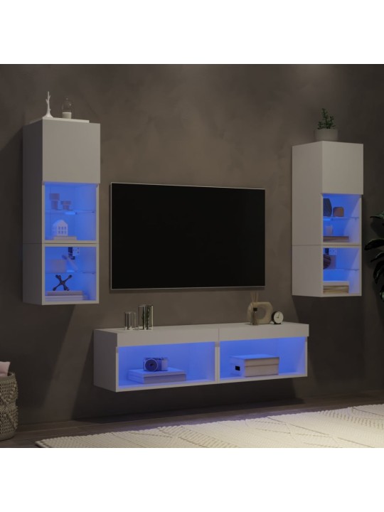 6-osaline telerikappide komplekt LED-tuledega, valge, tehispuit