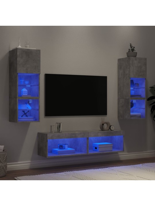 6-osaline telerikappide komplekt LED-tuledega, betoonhall