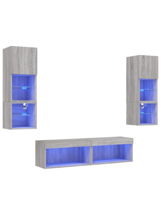 6-osaline telerikappide komplekt LED-tuledega, hall sonoma tamm