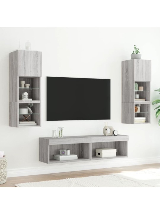6-osaline telerikappide komplekt LED-tuledega, hall sonoma tamm