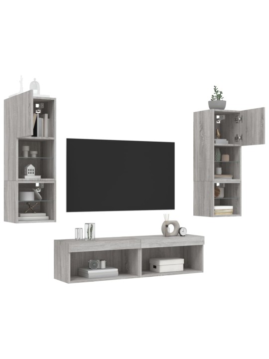 6-osaline telerikappide komplekt LED-tuledega, hall sonoma tamm