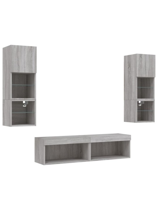 6-osaline telerikappide komplekt LED-tuledega, hall sonoma tamm