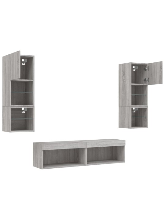 6-osaline telerikappide komplekt LED-tuledega, hall sonoma tamm