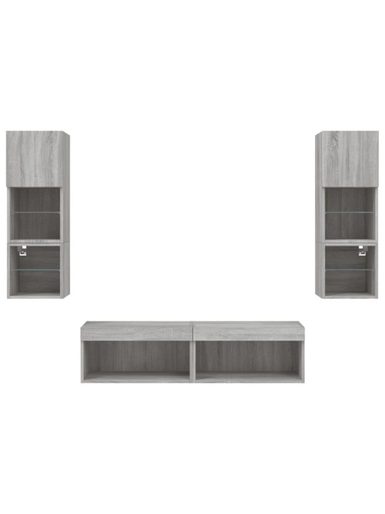 6-osaline telerikappide komplekt LED-tuledega, hall sonoma tamm