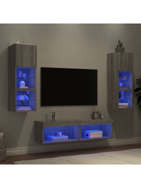 6-osaline telerikappide komplekt LED-tuledega, hall sonoma tamm