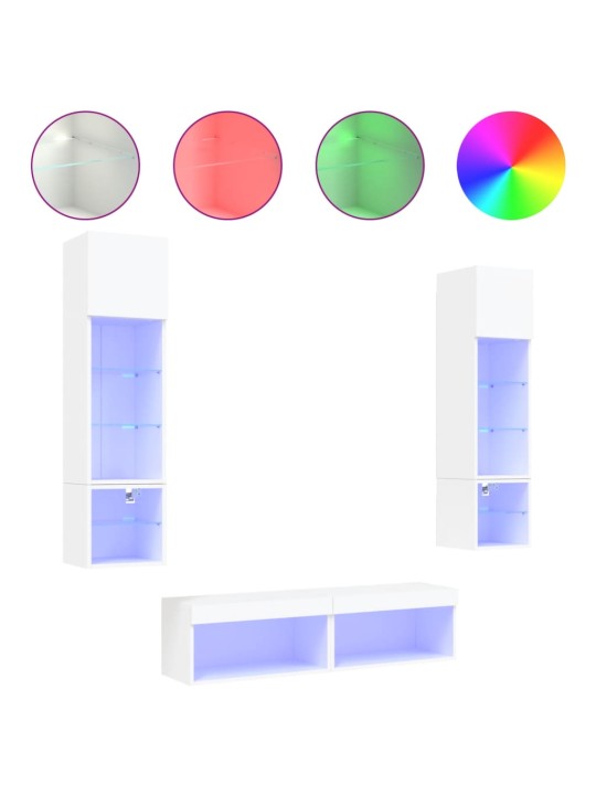 6-osaline telerikappide komplekt LED-tuledega, valge, tehispuit