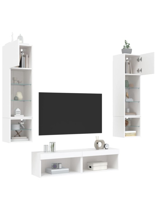 6-osaline telerikappide komplekt LED-tuledega, valge, tehispuit