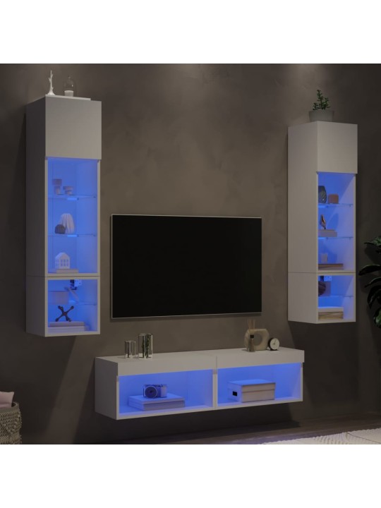 6-osaline telerikappide komplekt LED-tuledega, valge, tehispuit