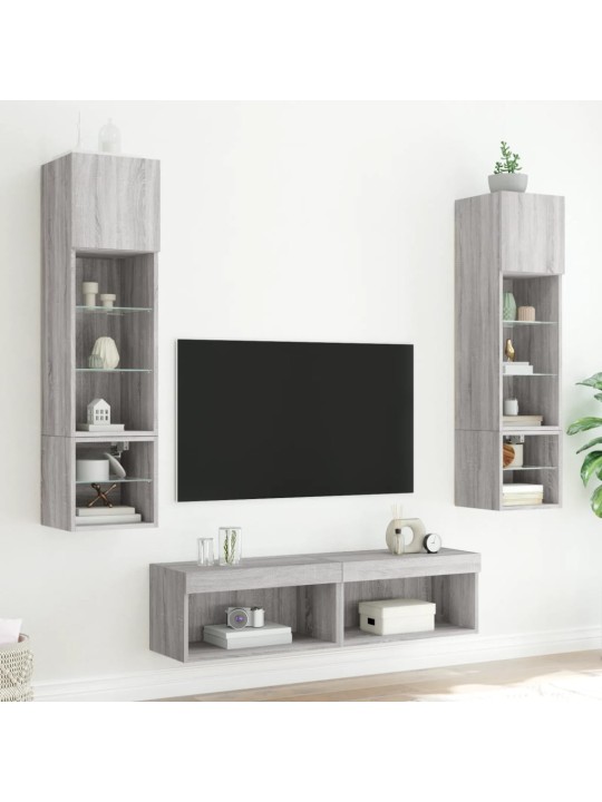 6-osaline telerikappide komplekt LED-tuledega, hall sonoma tamm