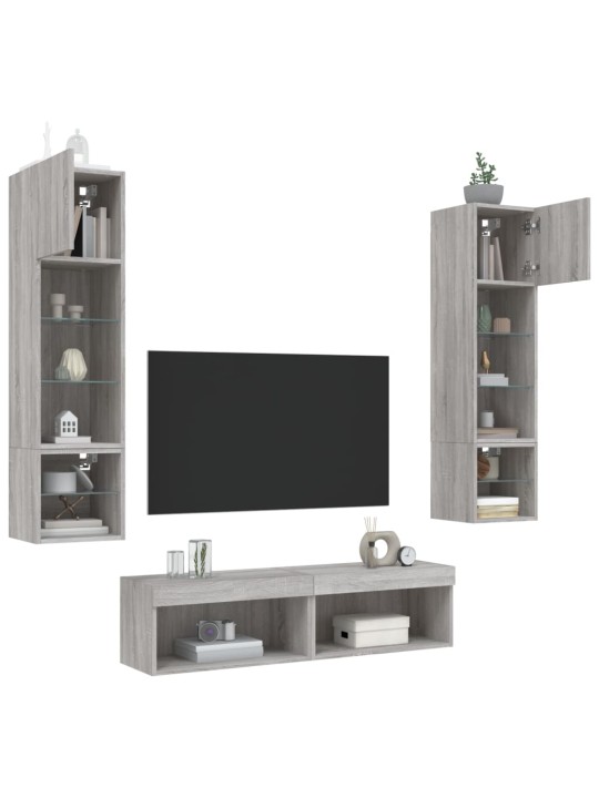 6-osaline telerikappide komplekt LED-tuledega, hall sonoma tamm