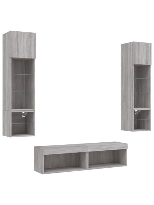 6-osaline telerikappide komplekt LED-tuledega, hall sonoma tamm