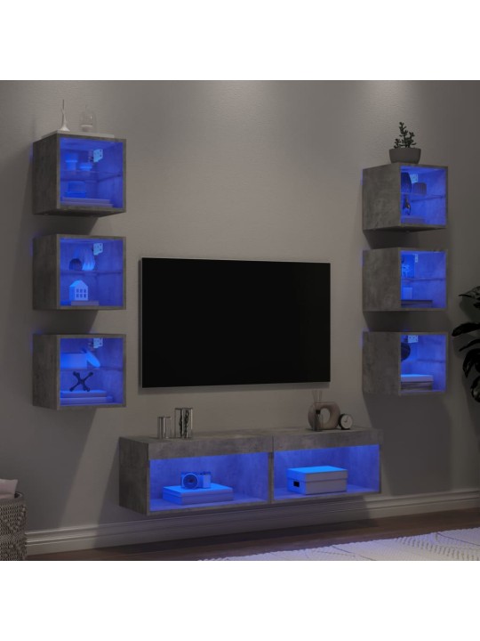 8-osaline telerikappide komplekt LED-tuledega, betoonhall