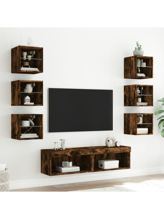 8-osaline telerikappide komplekt LED-tuledega, suitsutatud tamm
