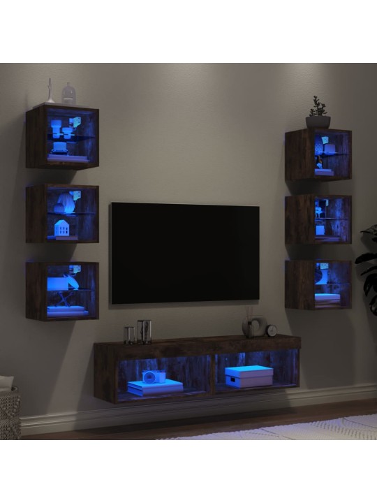 8-osaline telerikappide komplekt LED-tuledega, suitsutatud tamm