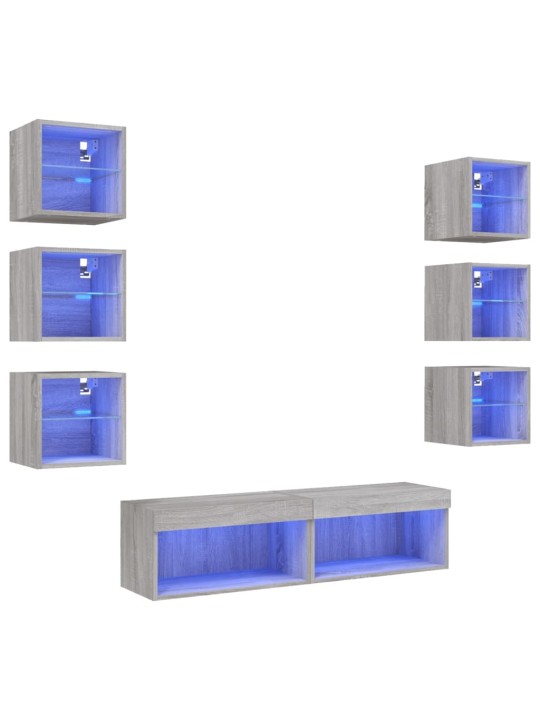 8-osaline telerikappide komplekt LED-tuledega, hall sonoma tamm