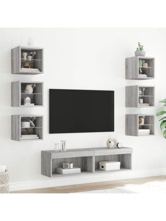 8-osaline telerikappide komplekt LED-tuledega, hall sonoma tamm