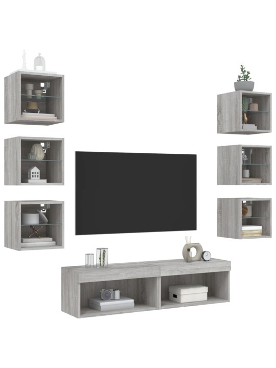 8-osaline telerikappide komplekt LED-tuledega, hall sonoma tamm