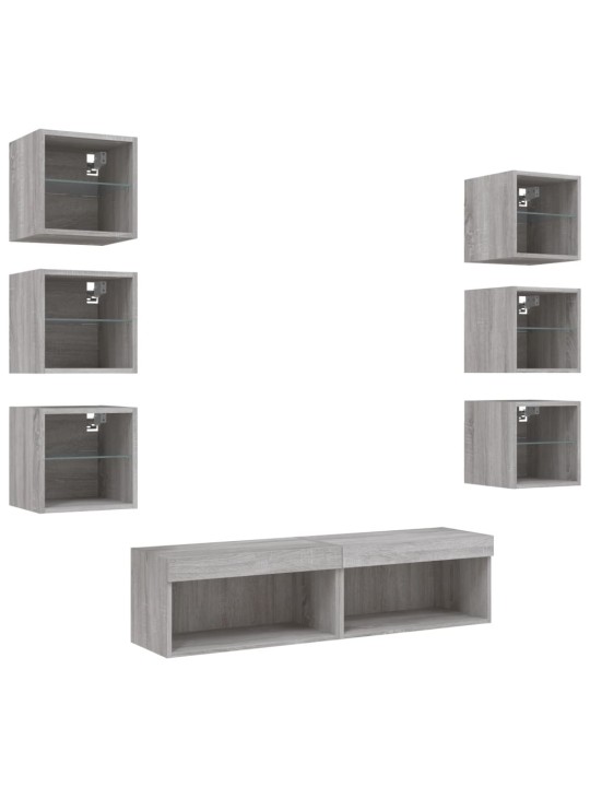 8-osaline telerikappide komplekt LED-tuledega, hall sonoma tamm