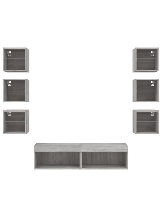 8-osaline telerikappide komplekt LED-tuledega, hall sonoma tamm