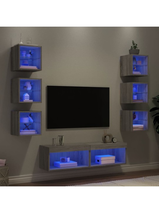 8-osaline telerikappide komplekt LED-tuledega, hall sonoma tamm