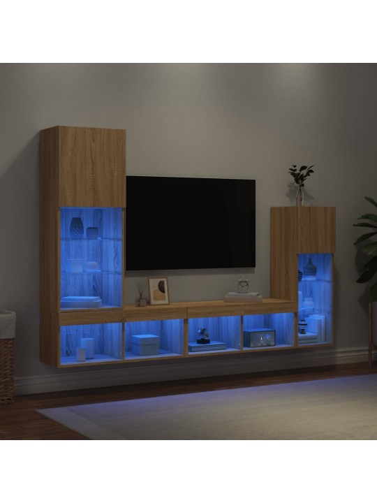 4-osaline telerikappide komplekt LED-tuledega, sonoma tamm