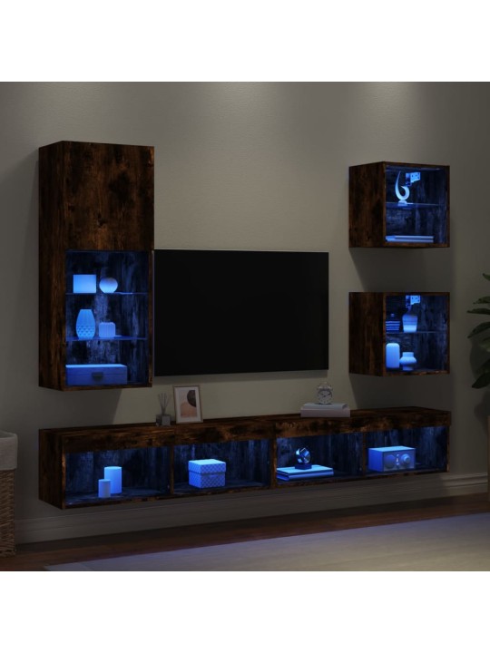 5-osaline telerikappide komplekt LED-tuledega, suitsutatud tamm