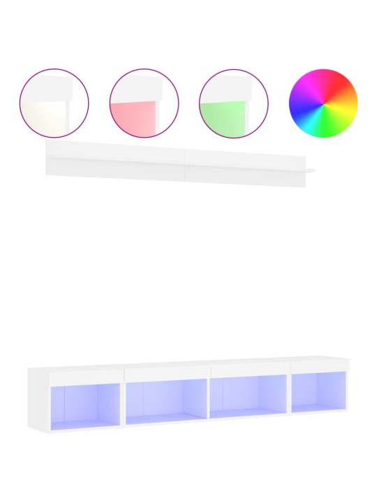 5-osaline telerikappide komplekt LED-tuledega, valge, tehispuit