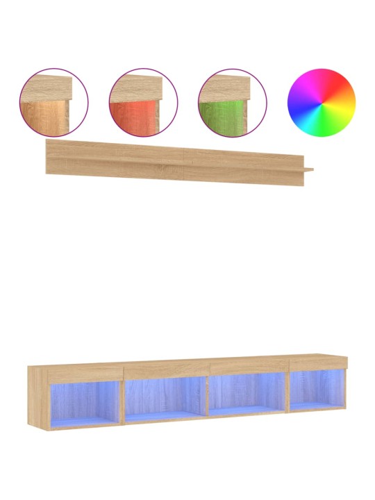 5-osaline telerikappide komplekt LED-tuledega, sonoma tamm
