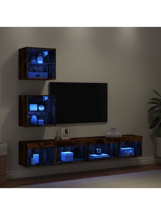5-osaline telerikappide komplekt LED-tuledega, suitsutatud tamm