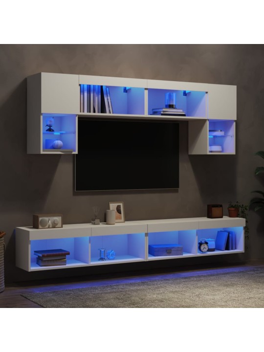 6-osaline telerikappide komplekt LED-tuledega, valge, tehispuit