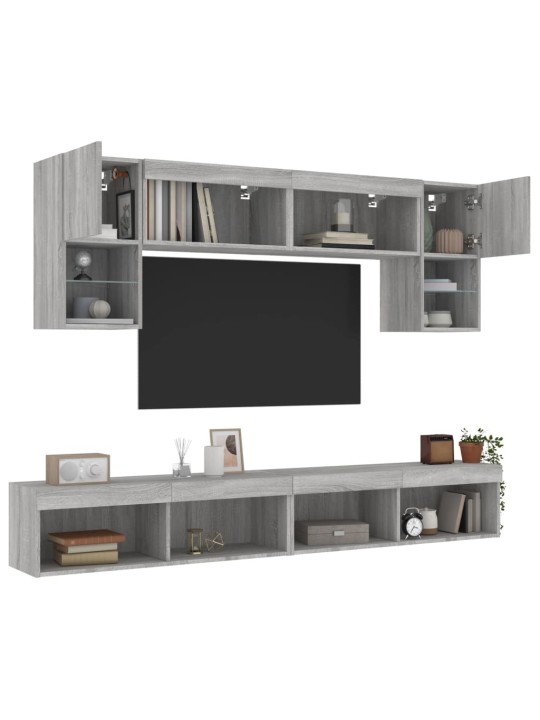 6-osaline telerikappide komplekt LED-tuledega, hall sonoma tamm