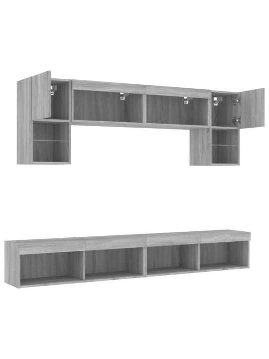 6-osaline telerikappide komplekt LED-tuledega, hall sonoma tamm