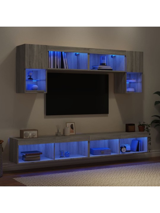 6-osaline telerikappide komplekt LED-tuledega, hall sonoma tamm