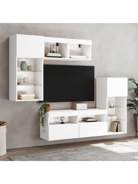 5-osaline telerikappide komplekt LED-tuledega, valge, tehispuit