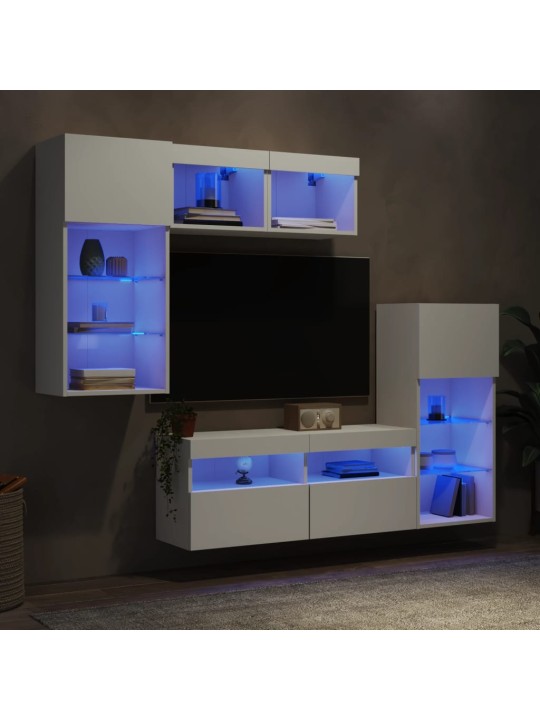 5-osaline telerikappide komplekt LED-tuledega, valge, tehispuit