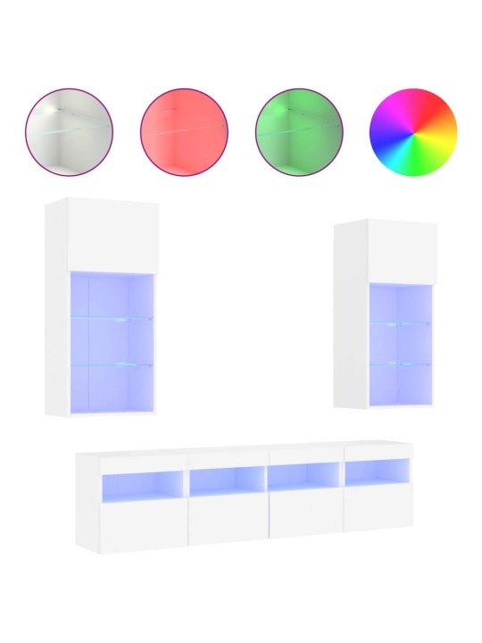 5-osaline telerikappide komplekt LED-tuledega, valge, tehispuit