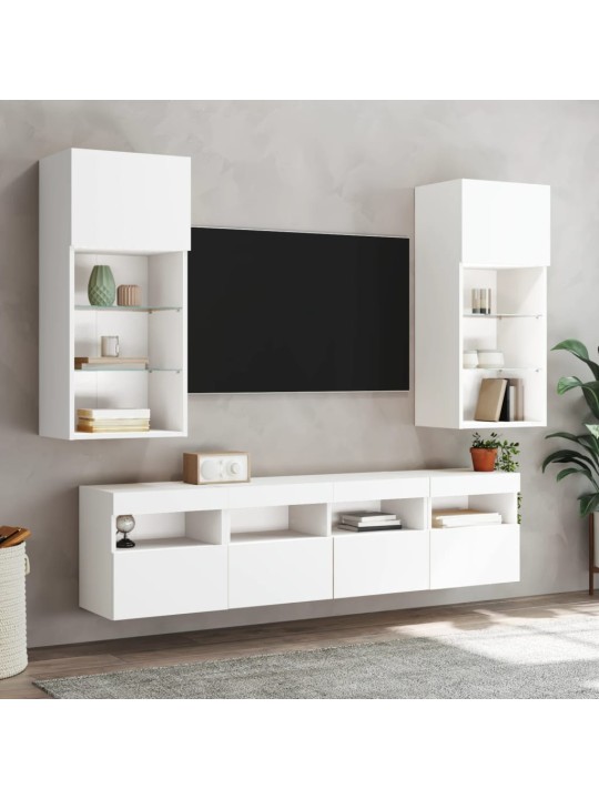 5-osaline telerikappide komplekt LED-tuledega, valge, tehispuit