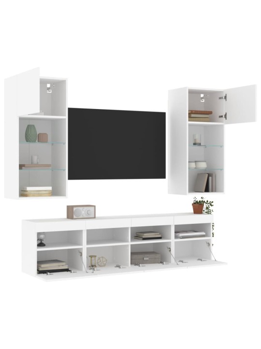 5-osaline telerikappide komplekt LED-tuledega, valge, tehispuit