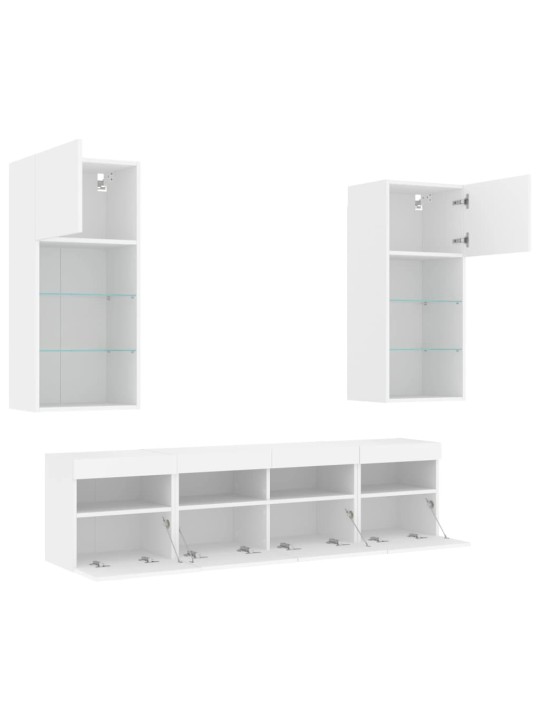 5-osaline telerikappide komplekt LED-tuledega, valge, tehispuit