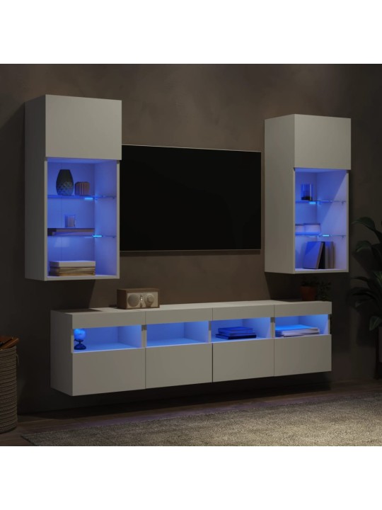 5-osaline telerikappide komplekt LED-tuledega, valge, tehispuit