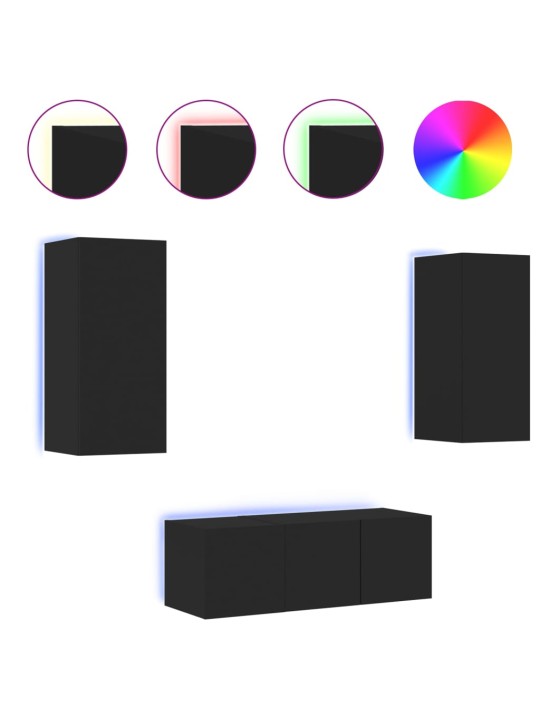 4-osaline telerikappide komplekt led-tuledega, must, tehispuit