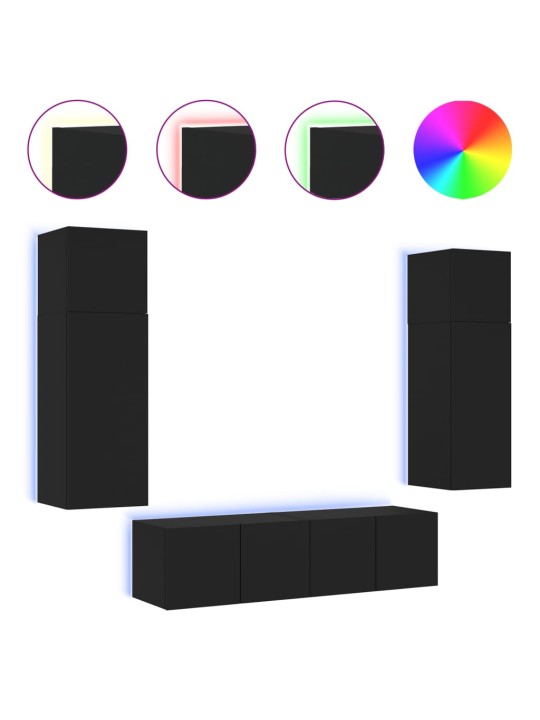 6-osaline telerikappide komplekt led-tuledega, must, tehispuit