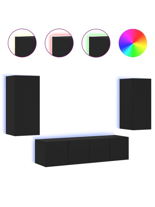 4-osaline telerikappide komplekt led-tuledega, must, tehispuit