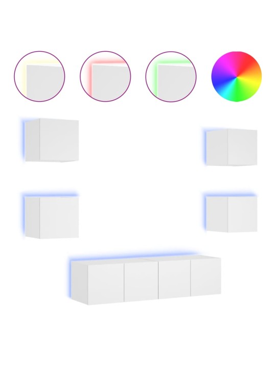 6-osaline telerikappide komplekt led-tuledega, valge, tehispuit