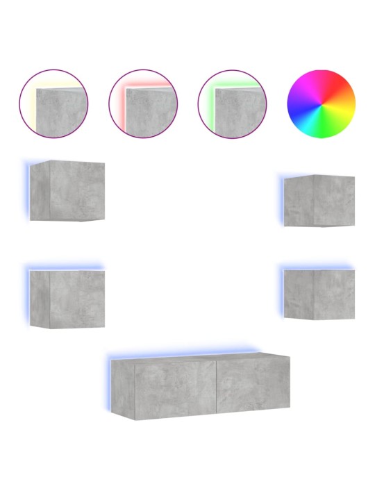 5-osaline telerikappide komplekt LED-tuledega, betoonhall