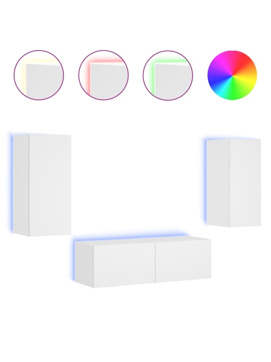 3-osaline telerikappide komplekt LED-tuledega, valge