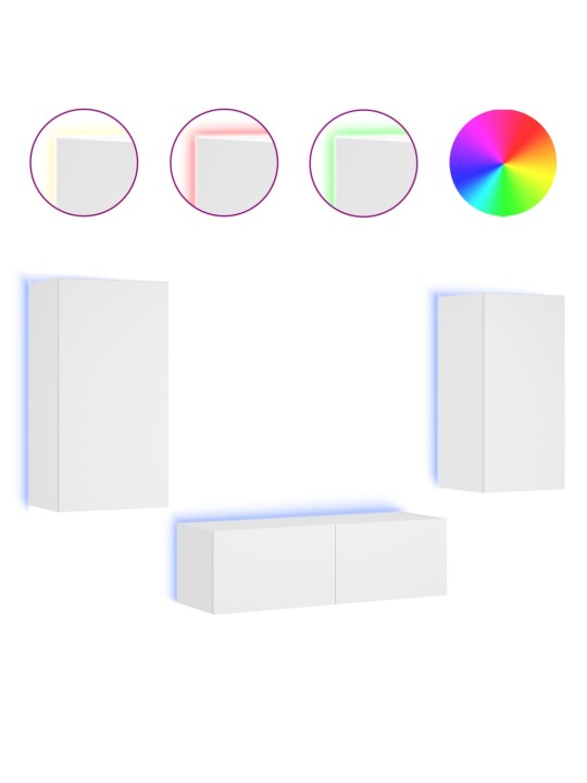 3-osaline telerikappide komplekt LED-tuledega, valge