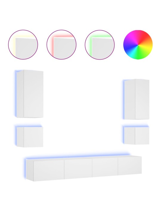 6-osaline telerikappide komplekt LED-tuledega, valge