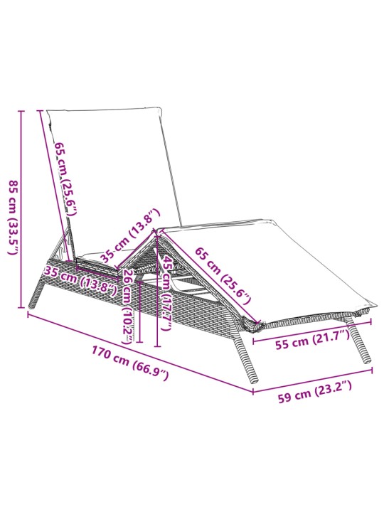 Päevitustool padjaga, hall, polürotang