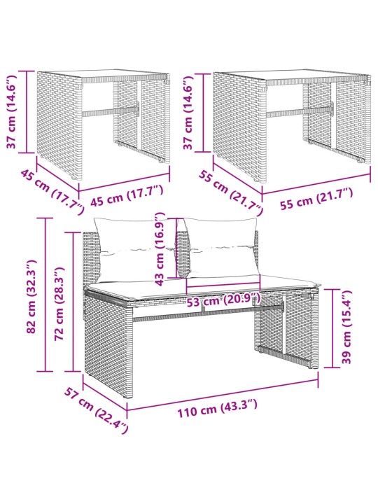 4-osaline aiadiivani komplekt patjadega, must, polürotang